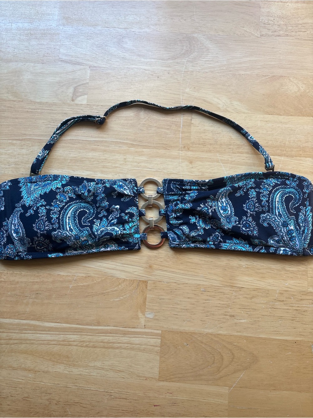 Michael Kors Navy Blue Paisley Bandeau Bikini Top with Teal Accents